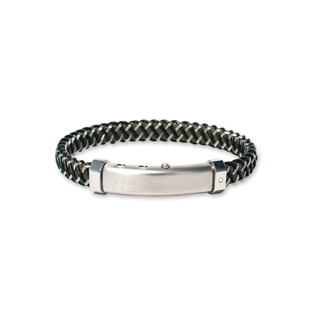 Bracciale Borsari Gioielli in pelle e acciaio con diamante naturale