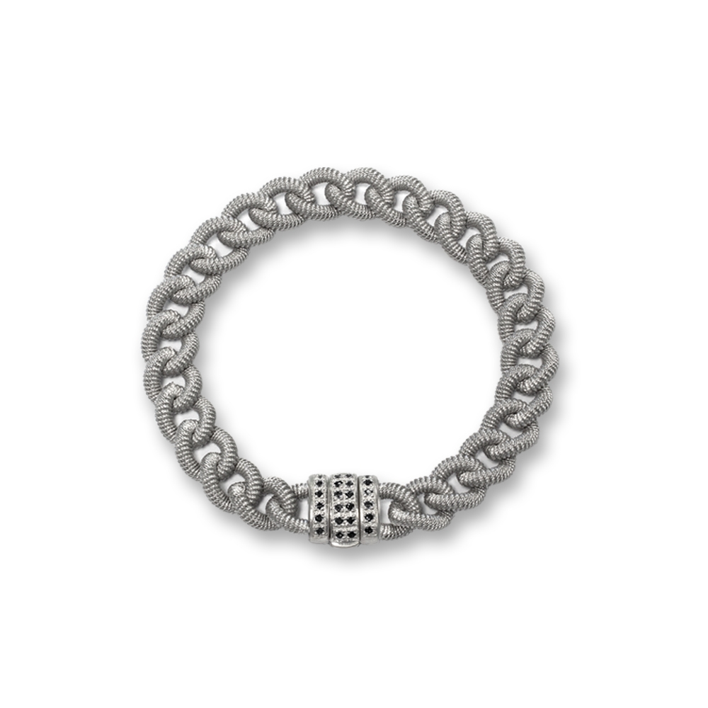 Bracciale "grumetta" in argento 925% con diamanti neri