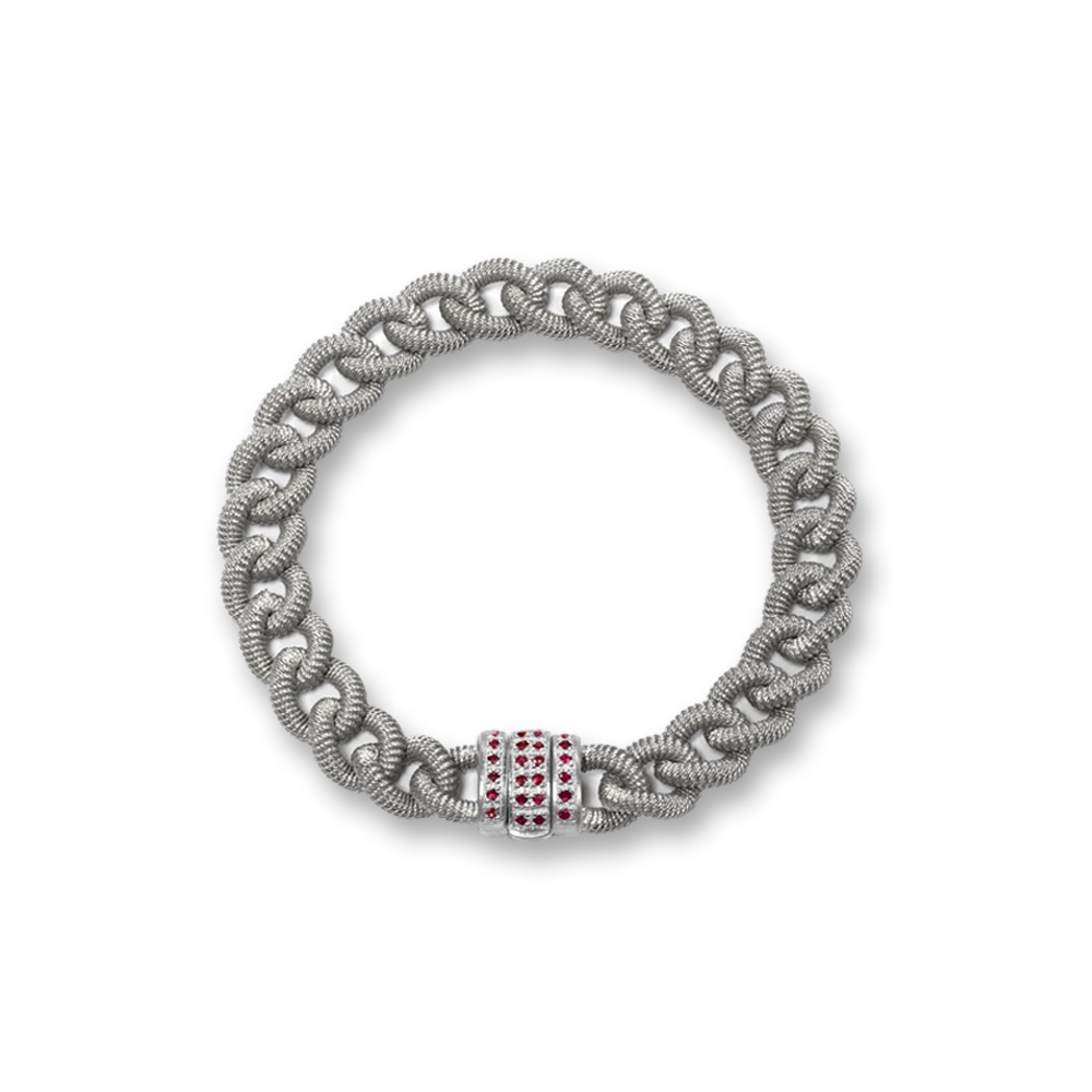 Bracciale "grumetta" in argento 925% con rubini