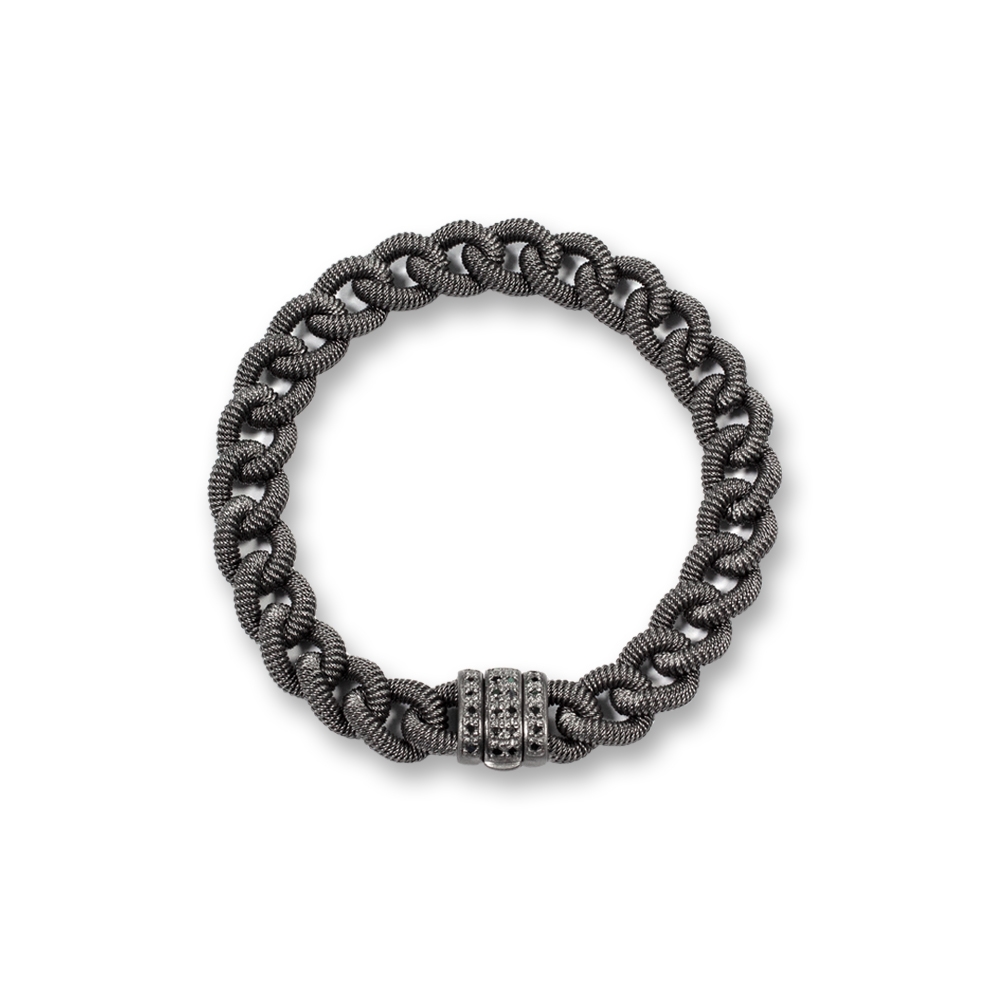 Bracciale "grumetta" in argento 925% con diamanti neri