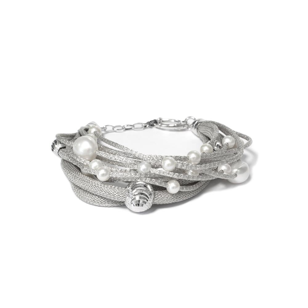 Bracciale Borsari Gioielli in argento 925 e filato metallico econ perle bianche