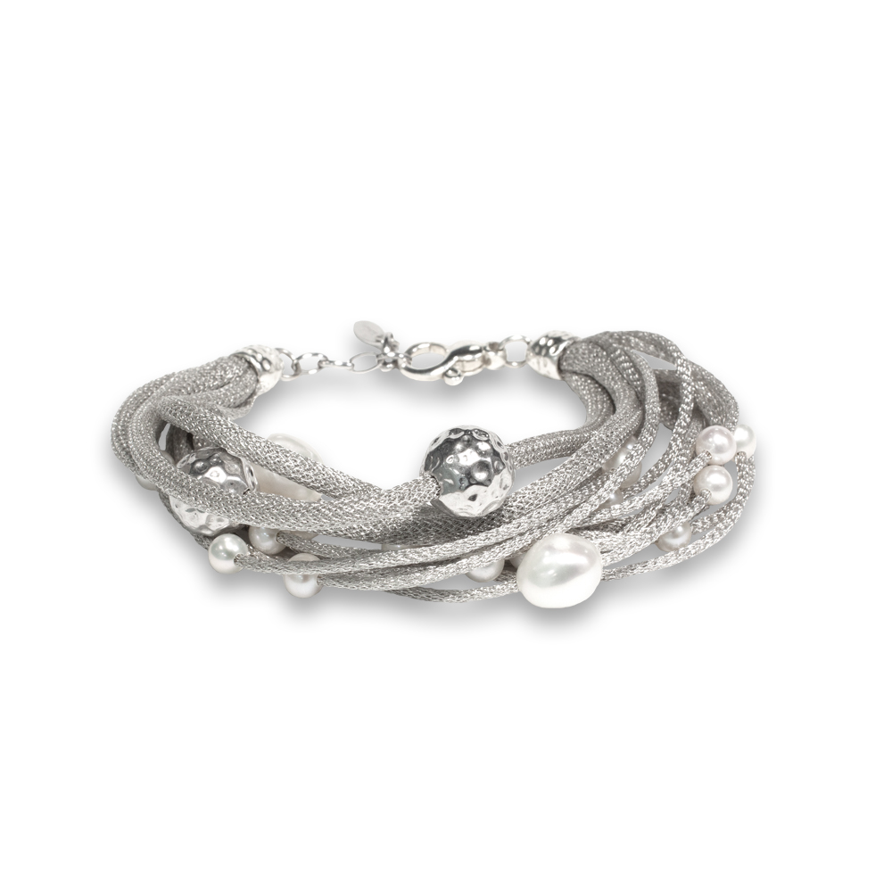 Bracciale Borsari Gioielli in argento 925 e filato metallico con perle bianche
