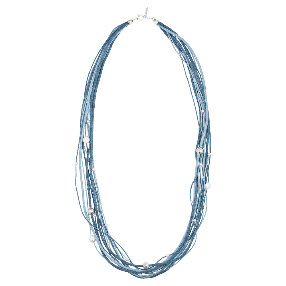 Collana Borsari Gioielli in argento 925 e filato metallico con perle bianche
