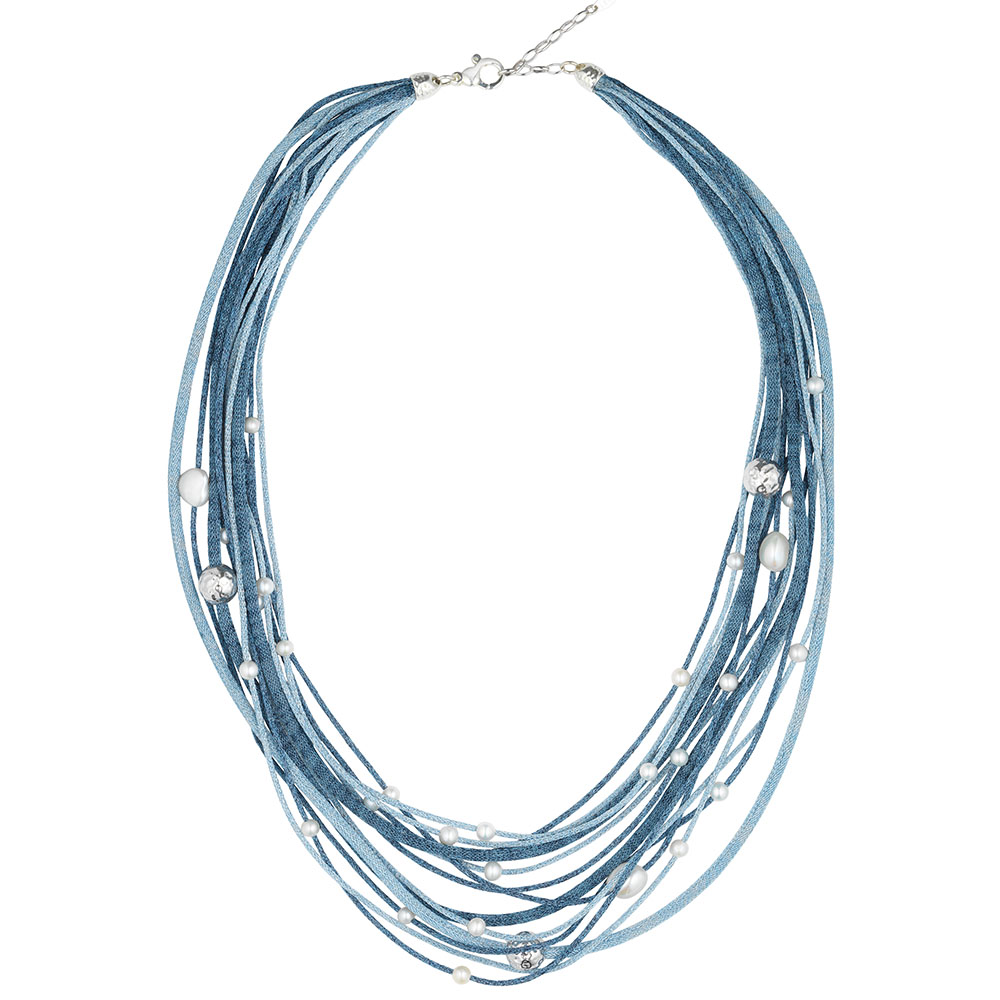 Collana Borsari Gioielli in argento 925 e filato metallico con perle bianche